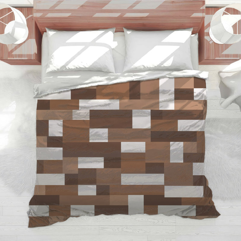 Brown White Geometric Blocks Comforter, Queen