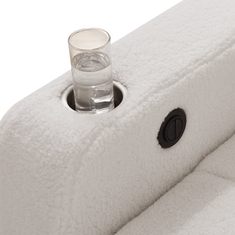 Upholstered Power Reclining Chaise Lounge with Cup Holder and Wireless Charging Function, White 100% Polyester