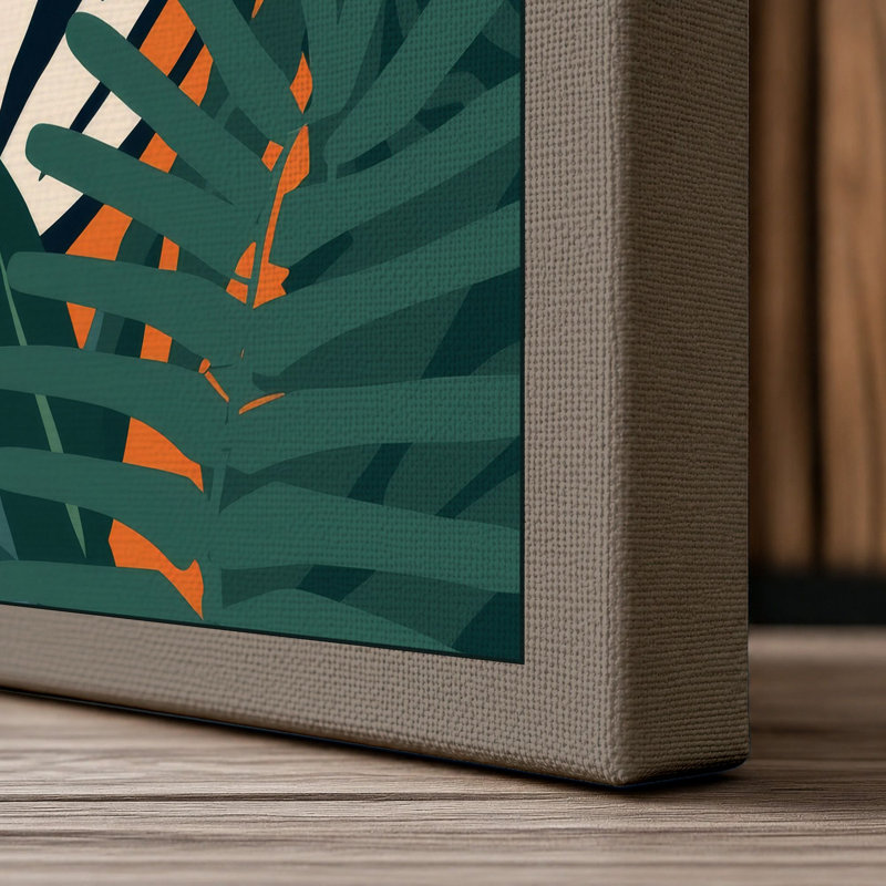 Tiger in Jungle Depths Tropical - Wrapped Canvas, 36x24 - 91.4 x 61.0 cm, Taupe Border