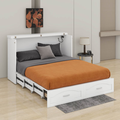 Grand lit escamotable avec tiroir et port USB