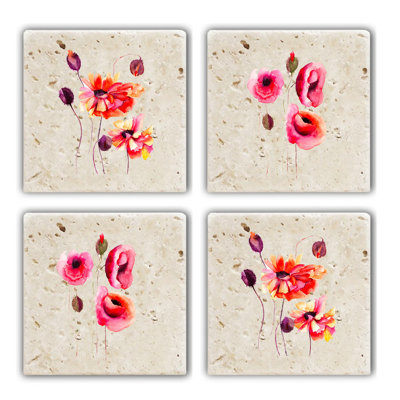 Premium Natural Stone Glass Mat Set (4 Pieces), 3.9 x 3.9 x 0.4 inches | 100% Natural Stone for Durability & Elegance | Perfect for Protecting Surfaces, Ideal for Home & Office Use, Stylish & Functional Design