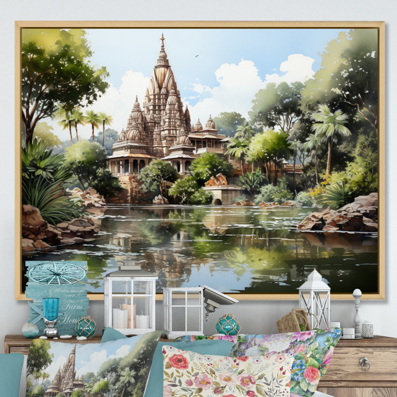 Temple indien d'art sérénité II, H 16 po x l 32 po x P 1 po, Cadre naturel flottant