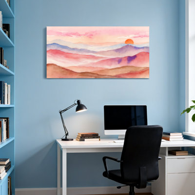 Landscape & Nature Pastel Sunset Mountain Landscape Art Print