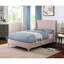 Structure de lit simple rose avec tête de lit à oreilles, capitonnage, tissu velours, pieds en métal doré rose, style contemporain, entièrement rembourré, pieds, matériau