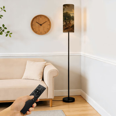  68.5" Standing Floor Lamp Pair Mallard Ducks Woodland Landscape Tranquil River Dimmable Metal Pole Lamp with Linen Lampshade LED Bulb Included