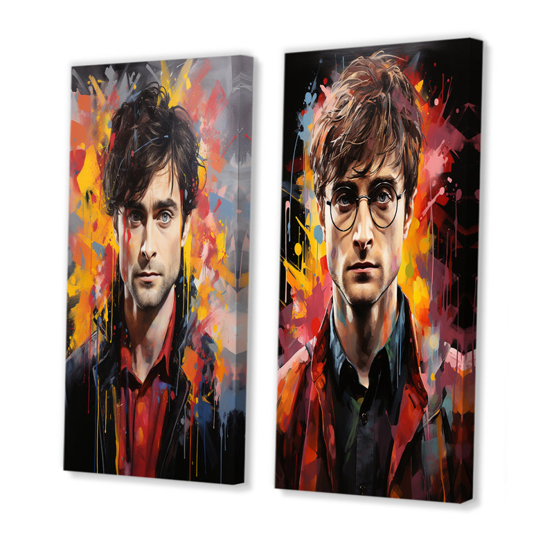 «Raspberry Radcliffe Portrait - Abstract Popart», ensemble de 2 reproductions d'art sur toile, Toile tendue