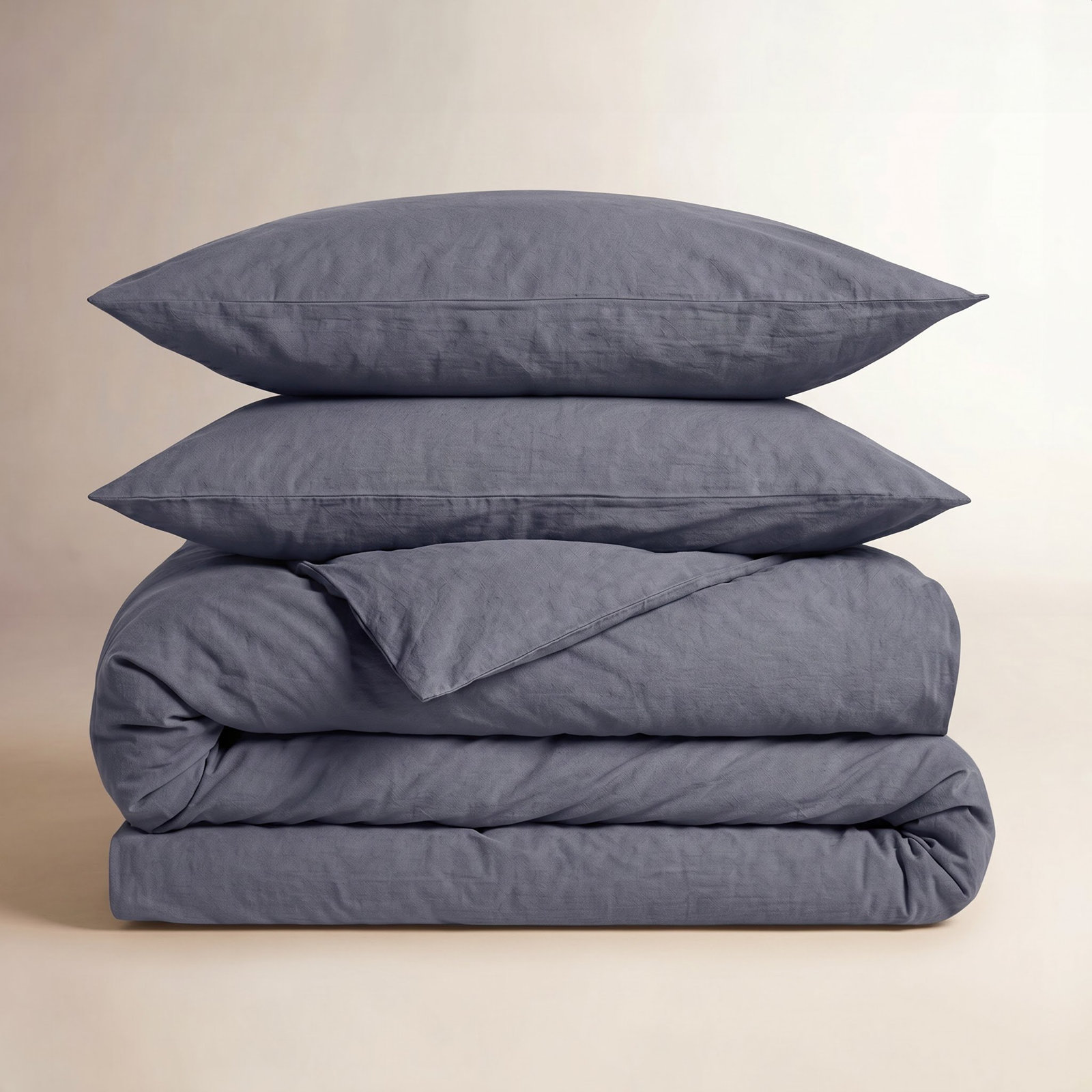 Pre-Washed Cotton Comforter Set, Queen Comforter + 2 Additional Pieces, Denim Blue