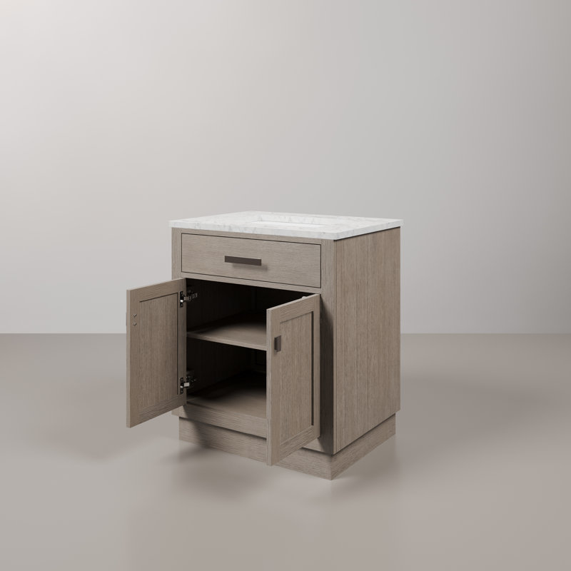 Chestnut 30" Carrara White Marble Countertop Bath Vanity with Mirror, Gray Oak
