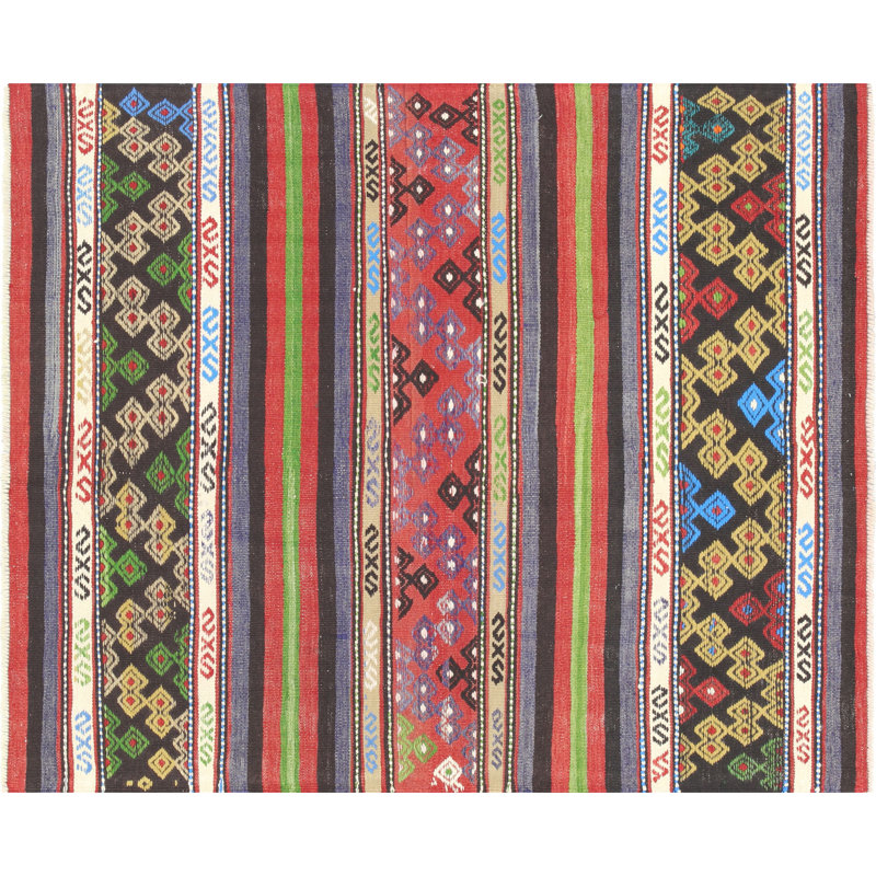 Tapis rouge / gris / vert en laine noué à la main de conception unique des années 1960 de 3 pi x 5 pi de taille 3 pi x 5 pi