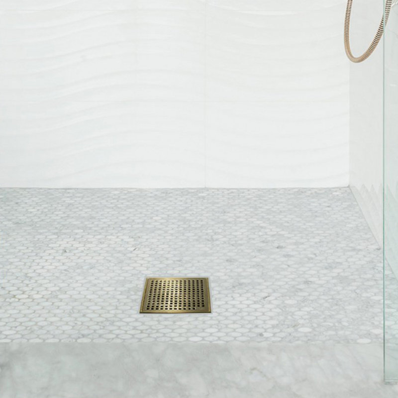Drain de douche carré Mira par QM Drain, Or satiné