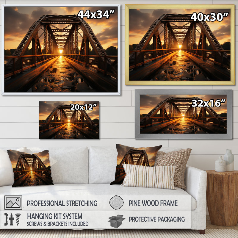 " Yellow Bridge At Dawn II ", Black Floater Framed, 30" H x 40" W x 1.5" D