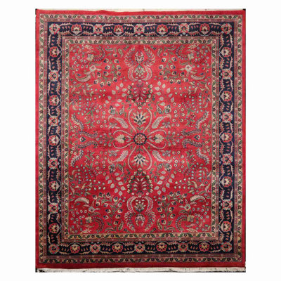Tapis rose en laine noué à la main de conception unique 7 pi 9 po x 9 pi 9 po Feuget