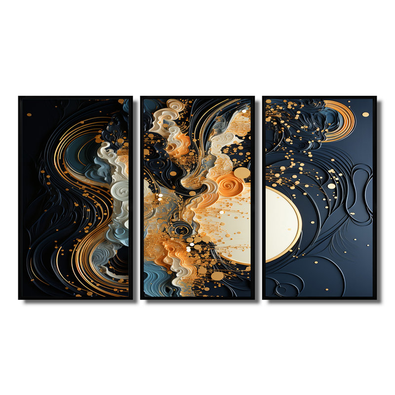 Ensemble de salon Golden Wall, Cadre flottant noir, H 28 po x l 36 po x P 1 po