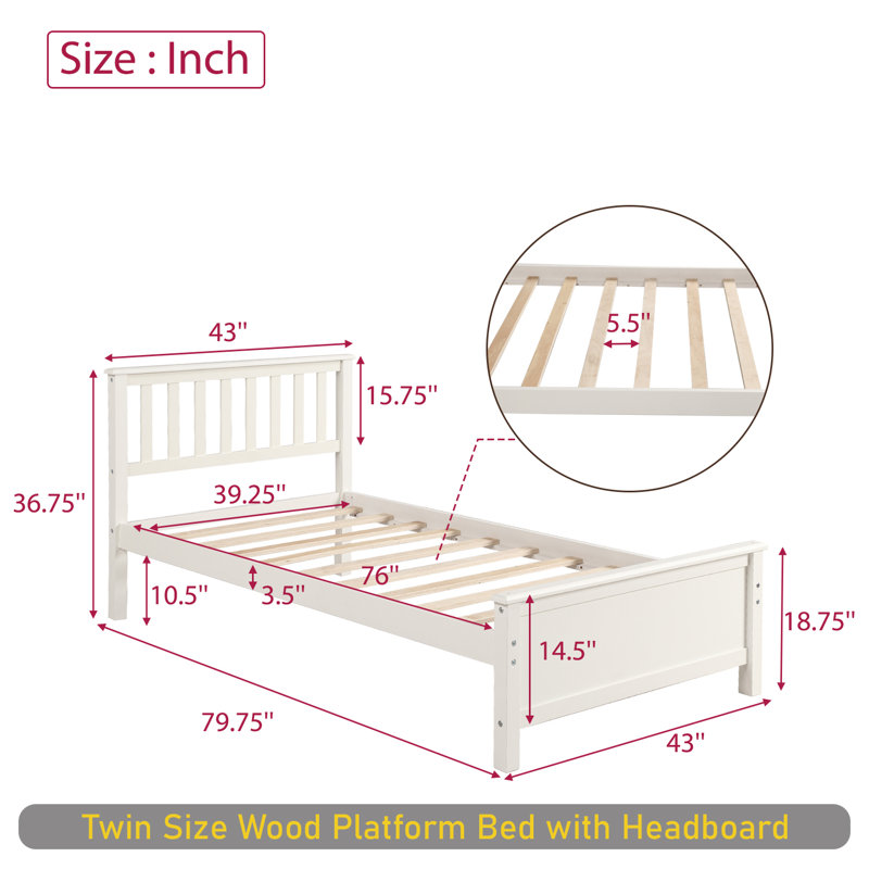 Rashodd Solid Wood Slat Bed, White