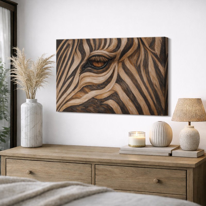 Œil de zèbre, art animalier, images de chambre à coucher, impression sur toile encadrée, H 32 po x l 48 po, Toile tendue