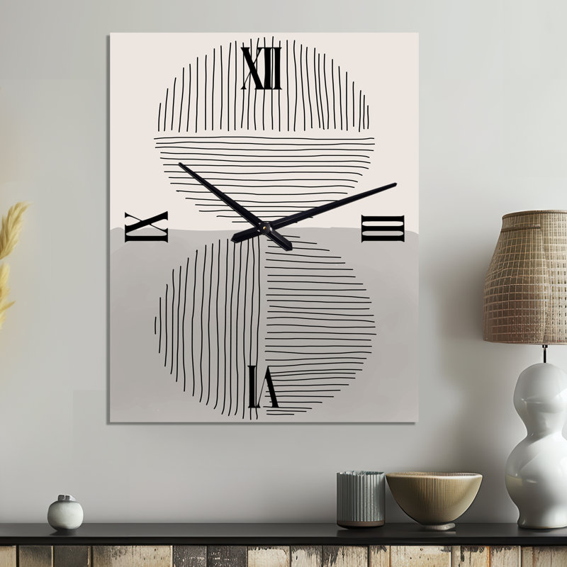 Minimal géométrique lignes et cercle VI - horloge murale abstraite en métal, Petit