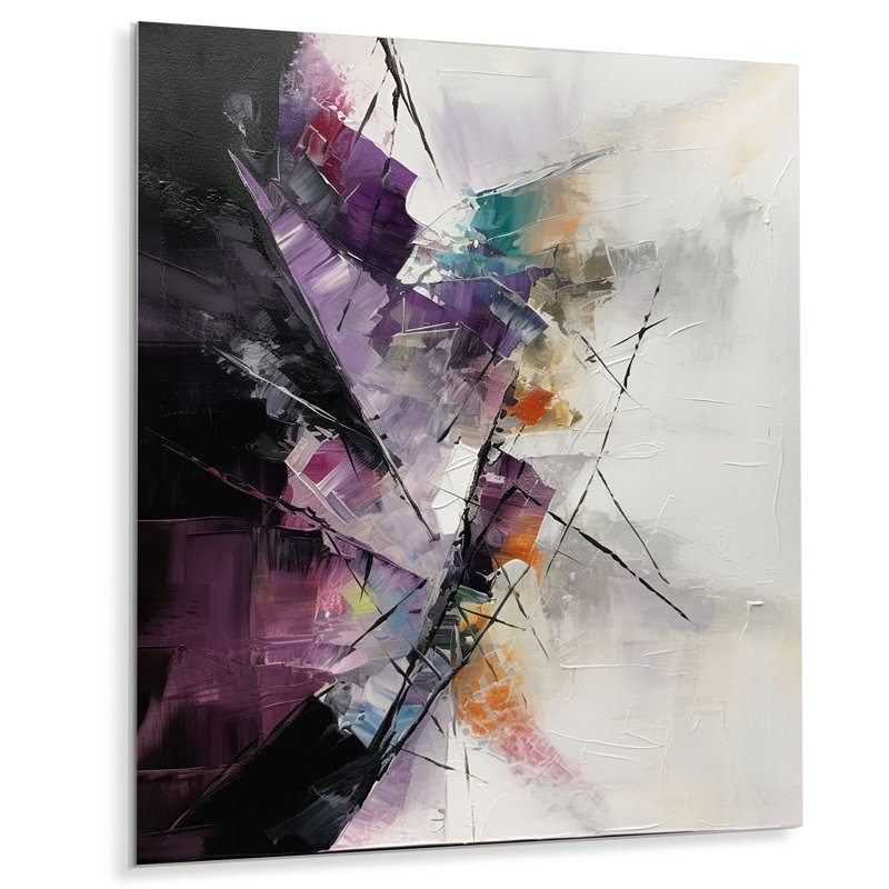 Purple Language Of Lines I - Abstract Geometric Metal Printed Art, 40" H x 30" W x 1" D