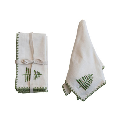 Cotton Napkins with Embroidered Tree and Edge