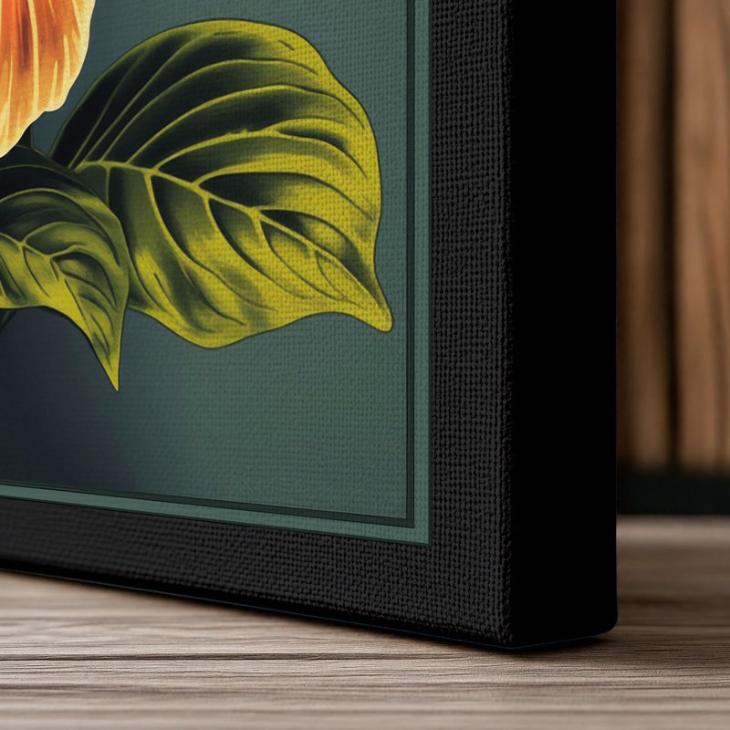 Golden Hibiscus Botanical - Wrapped Canvas, 30x20 - 76.2 x 50.8 cm, Black Border