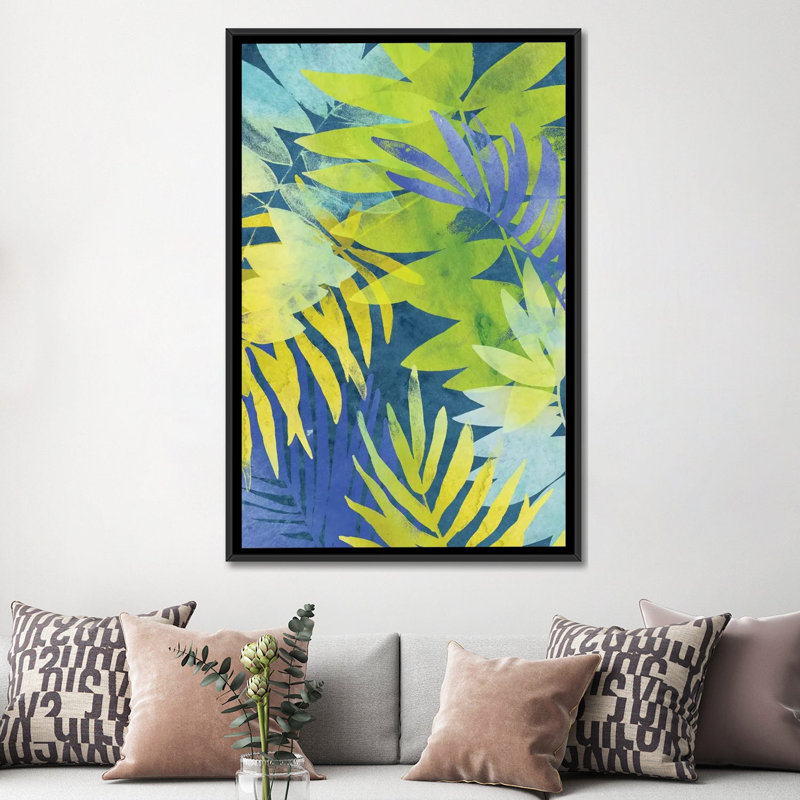 « tropical indigo ii », reproduction sur toile, H 26 po x l 18 po x P 1,5 po, Toile avec cadre noir, Pas de tapis