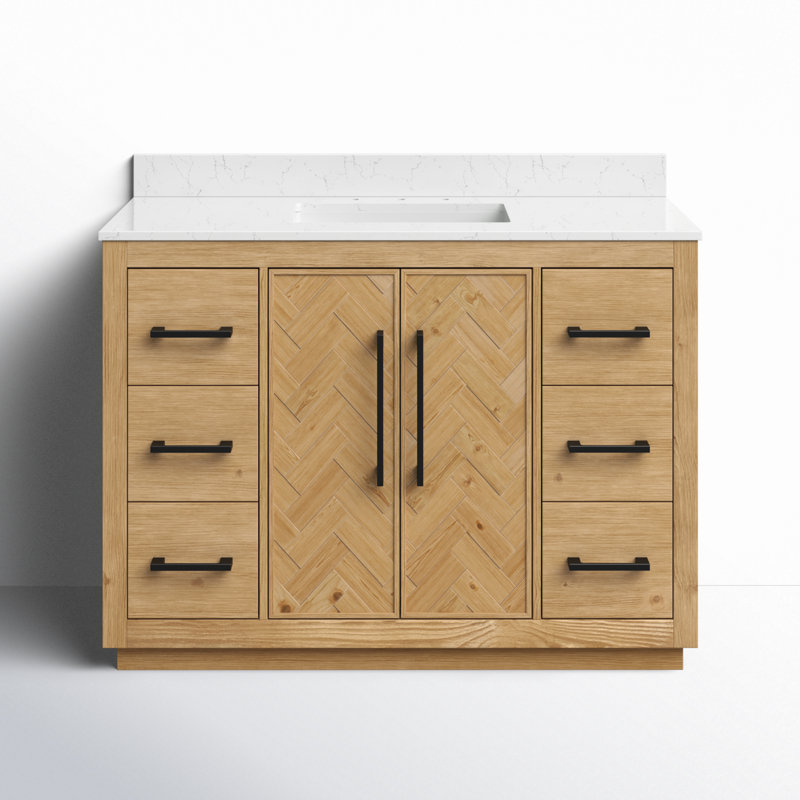 Jareth 48'' Natural Wood Single Bathroom Vanity with White Stone Top