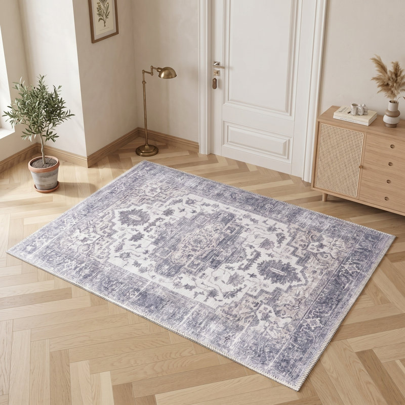 Zehorit Machine Washable Vintage Area Rug For Living Room, Hallway Runner, Entryway Rug, Rectangle 4' x 6'