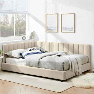 Upholstered Full Bedroom Daybed, Velvet With A Construction For Living Room And Size Bed Frame, Beige Velvet Comfortable Seat Space