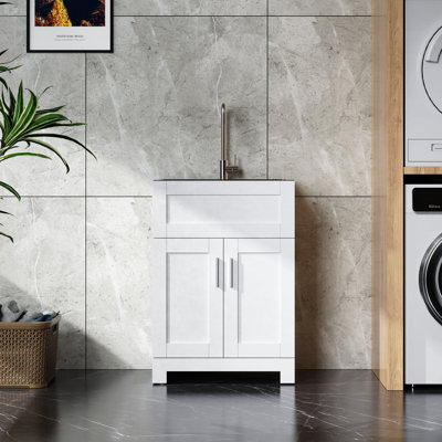 Armoire de salle de bain 24 po sans peinture blanche avec combiné en acier inoxydable (mise à jour)