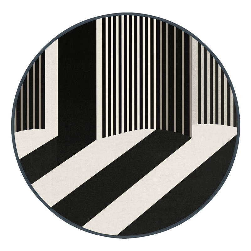 Soft Plush Ebbert Classic Striped Area Rug in Brown – Black Binding, 6' Round