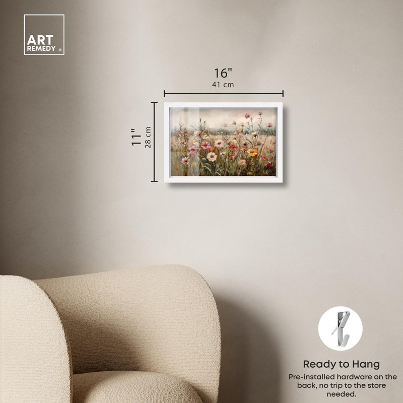 Art mural rétro «Blooms I Shadowbox» par Art Remedy, H 11 po x l 16 po, Blanc