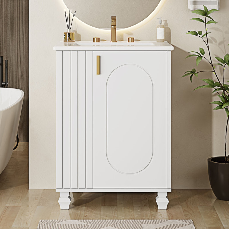 Meuble-lavabo de salle de bain avec lavabo, Blanc