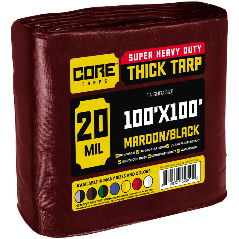 Bâche en polyéthylène robuste Maroon 20 mil, imperméable, résistante aux rayons UV, 30 x 60
