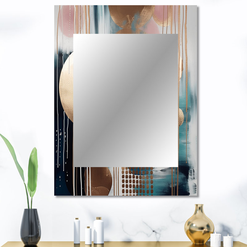Soft Colors Shapes And Lines Marble V - Marble Mirror, Modern Decorative Wall Mirror, Printed Metal Art, 40" x 30"