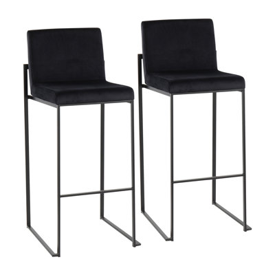 Tabouret de bar contemporain à dossier haut en acier noir et velours noir - Paquet de 2