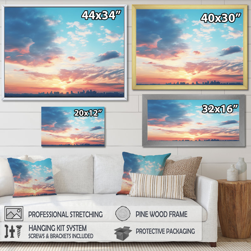 «Blue White Sky Harmony» sur impression sur toile, Cadre doré à une seule photo, H 34 po x l 44 po x P 1,5 po