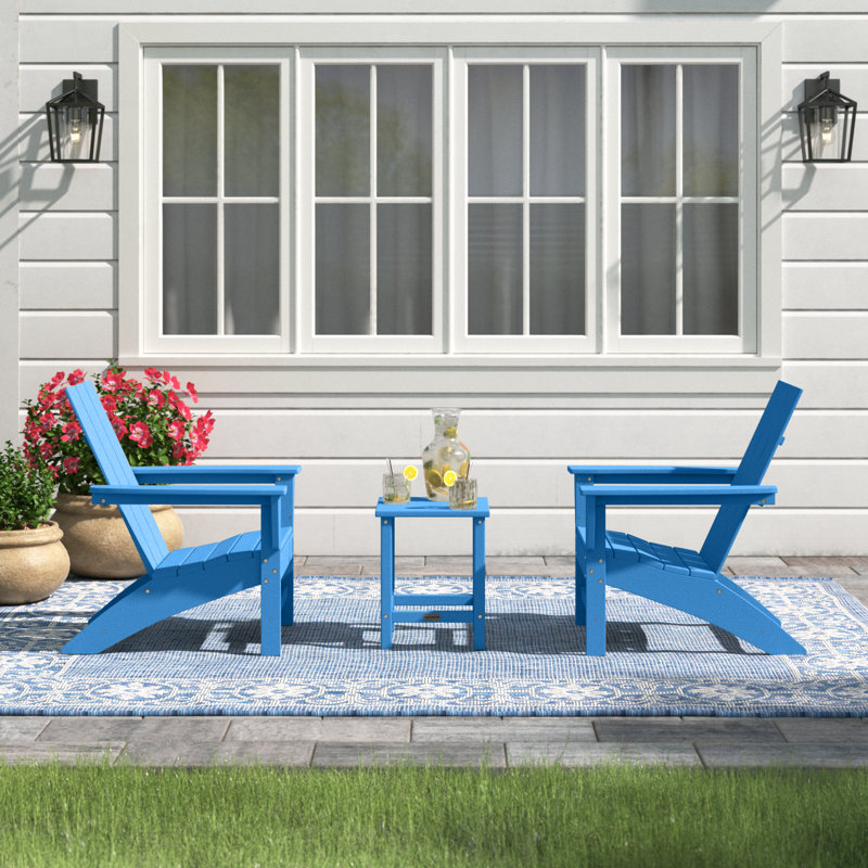 POLYWOOD x Sol 72 Jamarion 3-Piece Adirondack Set, Pacific Blue