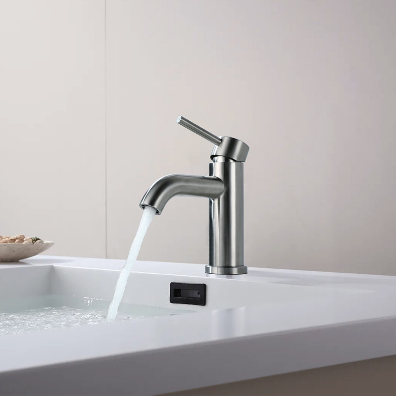 Robinet de salle de bain monocorps à poignée simple en nickel brossé, Nickel brossé