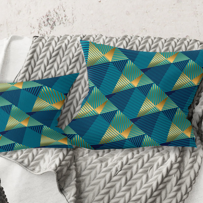 Coussin décoratif rétro de luxe en or et bleu - Mid-Century Modern, 18 po x 18 po, Vert