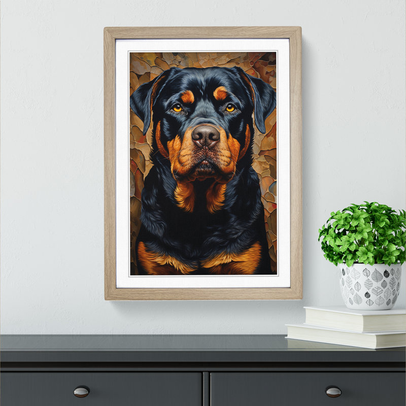 Rottweiler Hard Edge - Framed Print, 34cm H x 25cm W x 2cm D, Oak 