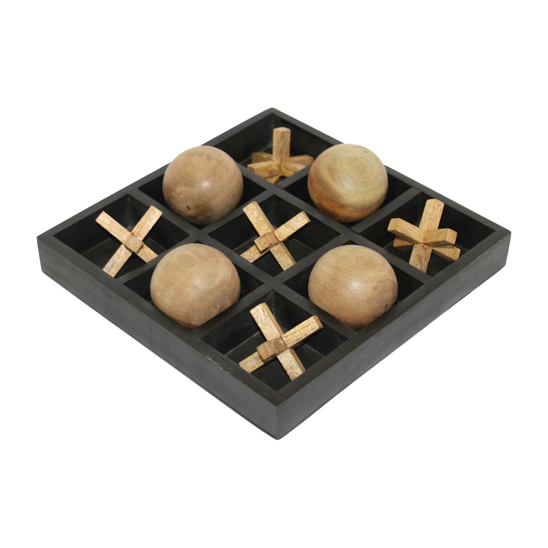Ivianna Wood & Metal Tic-Tac-Toe Game - Mango Wood Pieces - 10" Black Board Latitude Run®