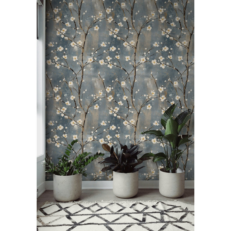 Rouleau de fleurs de cerisier japonaises bleu ardoise