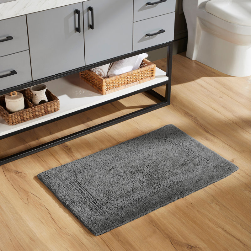 Rozanne Reversible Cotton Bath Rug, Gray, 21" x 34" Rectangle