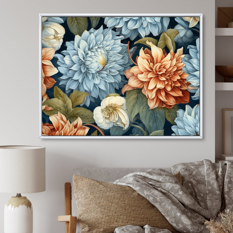 «Garden Dahlia Palette I», reproduction sur toile, H 34 po x l 44 po x P 1,5 po, Cadre flottant blanc