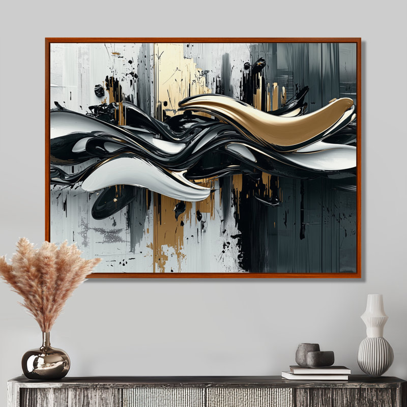 «Widger Goldern Black Shifting Ink Waters I», reproduction d'art sur toile encadrée transitionnelle, Brun, H 12 po x l 20 po