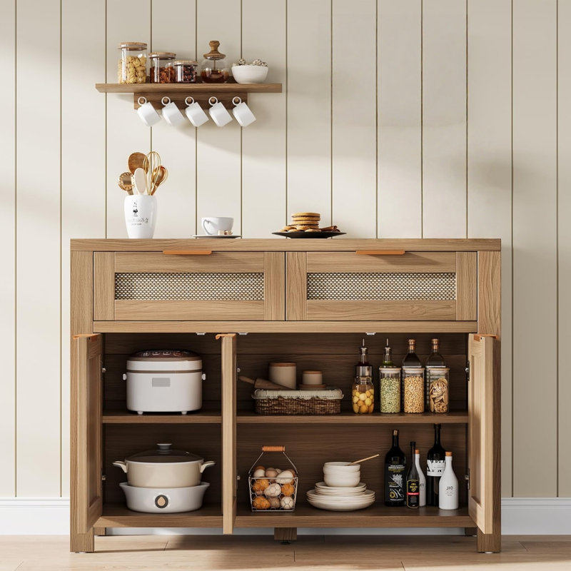 Buffet avec armoire à café 2 tiroirs et tablette réglable avec portes magnétiques pour la cuisine, la salle à manger et le vestibule