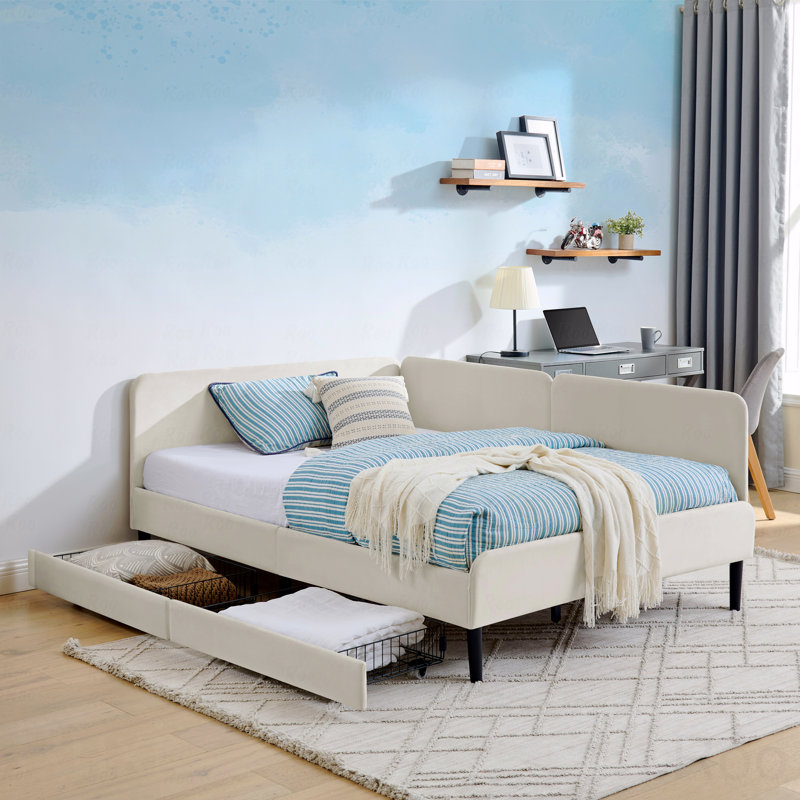 Yorvessa Modern Upholstered Velvet Platform Sofa Bed with 2 Storage Drawers, Reinforced Wood Structure for Bedroom & Living Room
