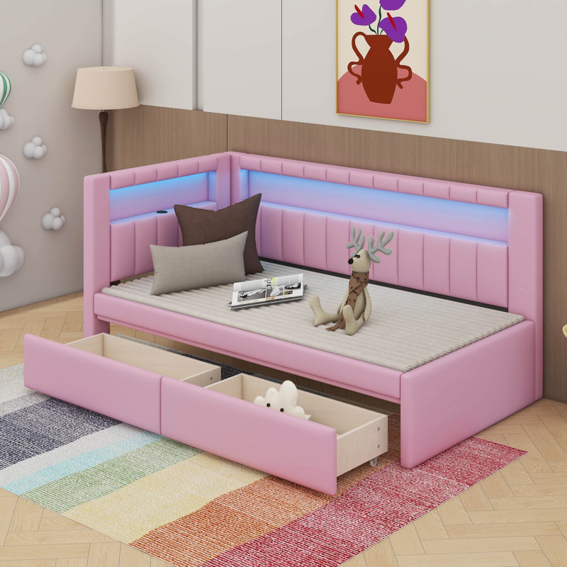 Platform Bed with USB Ports, Twin, Pink