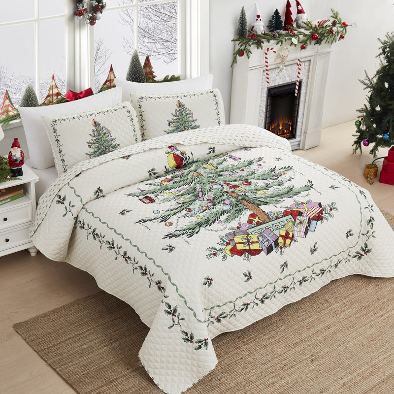 Spode® Christmas Tree Quilt Set, Queen Quilt + 2 Standard Shams