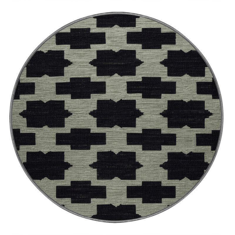 Machine Washable Trellis Gray Area Rug, Round 5'
