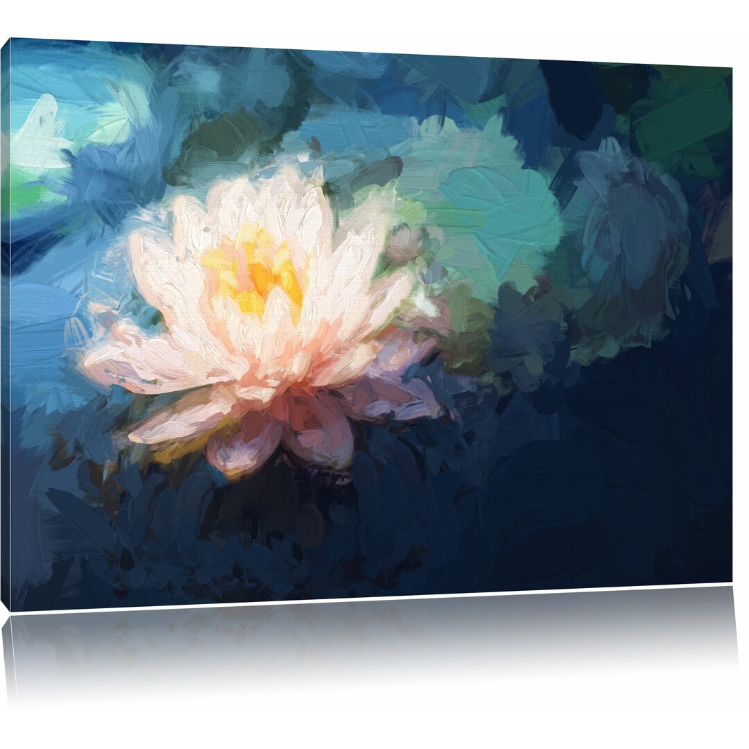 Leinwandbild "Rosa Lotusblume im Teich", Grafikdruck